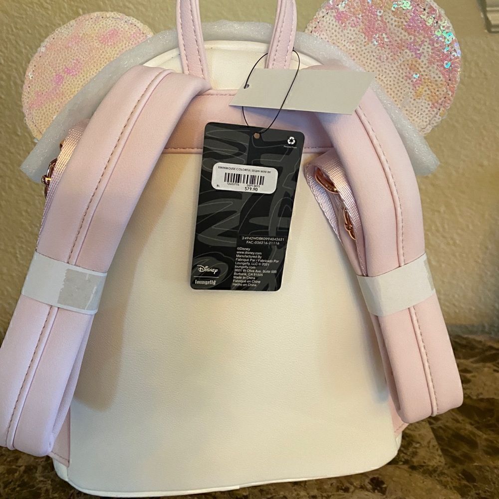 NEW Minnie Mouse Iridescent Sequin White Loungefly Mini Backpack NWT - Picture 5 of 6